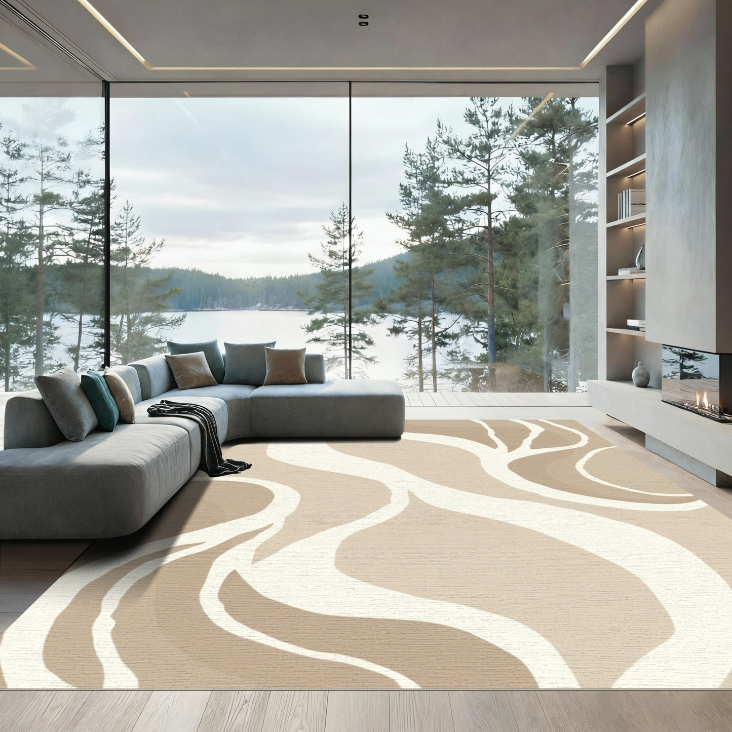 Soft Beige Organic Swirl Rug