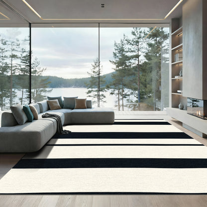 Bold Black Cream Stripe Rug