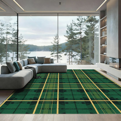 Forest Green Yellow Plaid Squares Rug