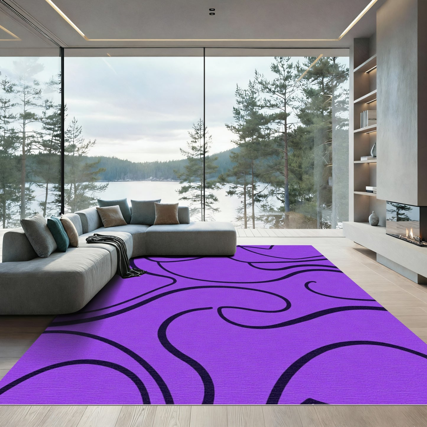 Bold Amethyst Flowing Lines Rug