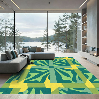 Teal Jade Yellow Geometric Abstract Rug