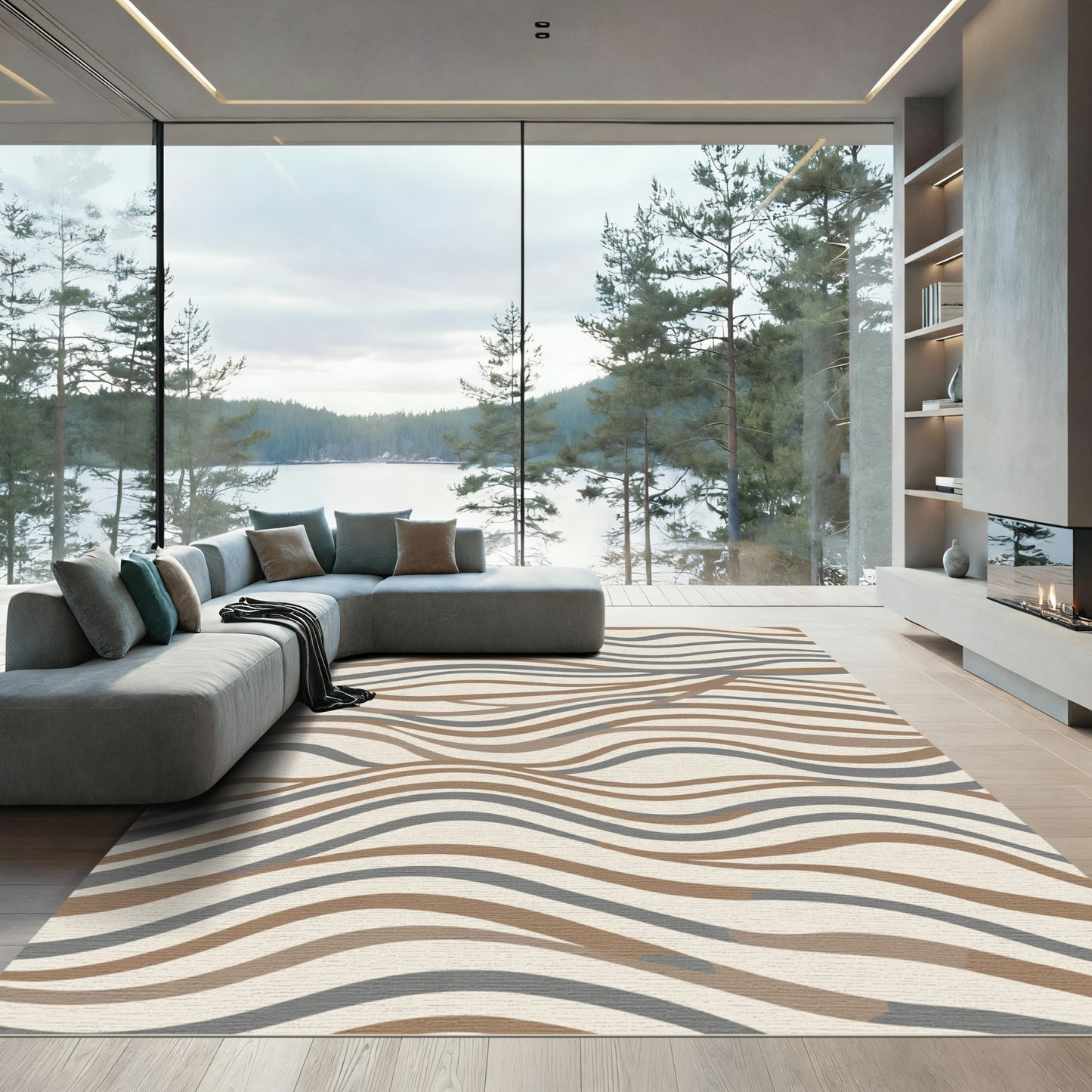 Earthy Neutral Wavy Stripe Rug
