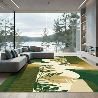 Organic Emerald Gold Abstract Floral Shapes Rug