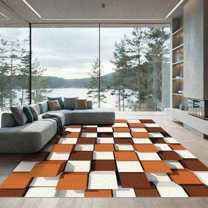 Brown White Orange Cube Tesselation Rug
