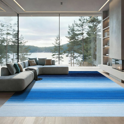 Navy Blue Ombre Striped Rug