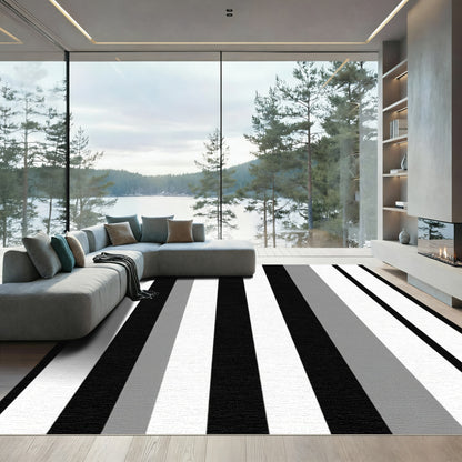Bold Black White Gray Stripe Rug
