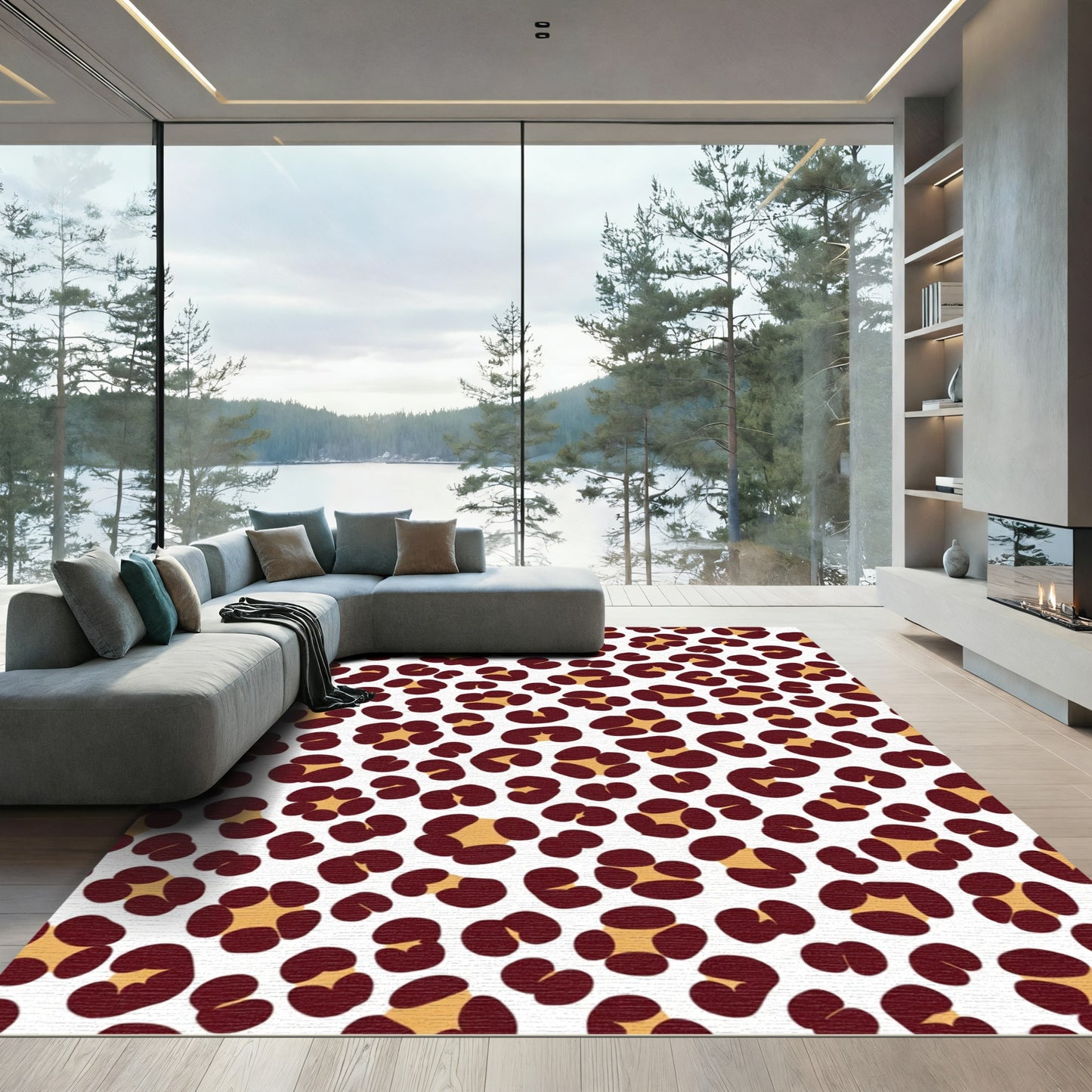 Bold Crimson Leopard Spots Rug