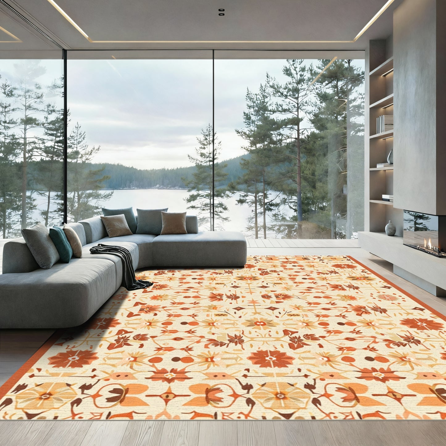 Rustic Earth Tones Floral Medallion Rug
