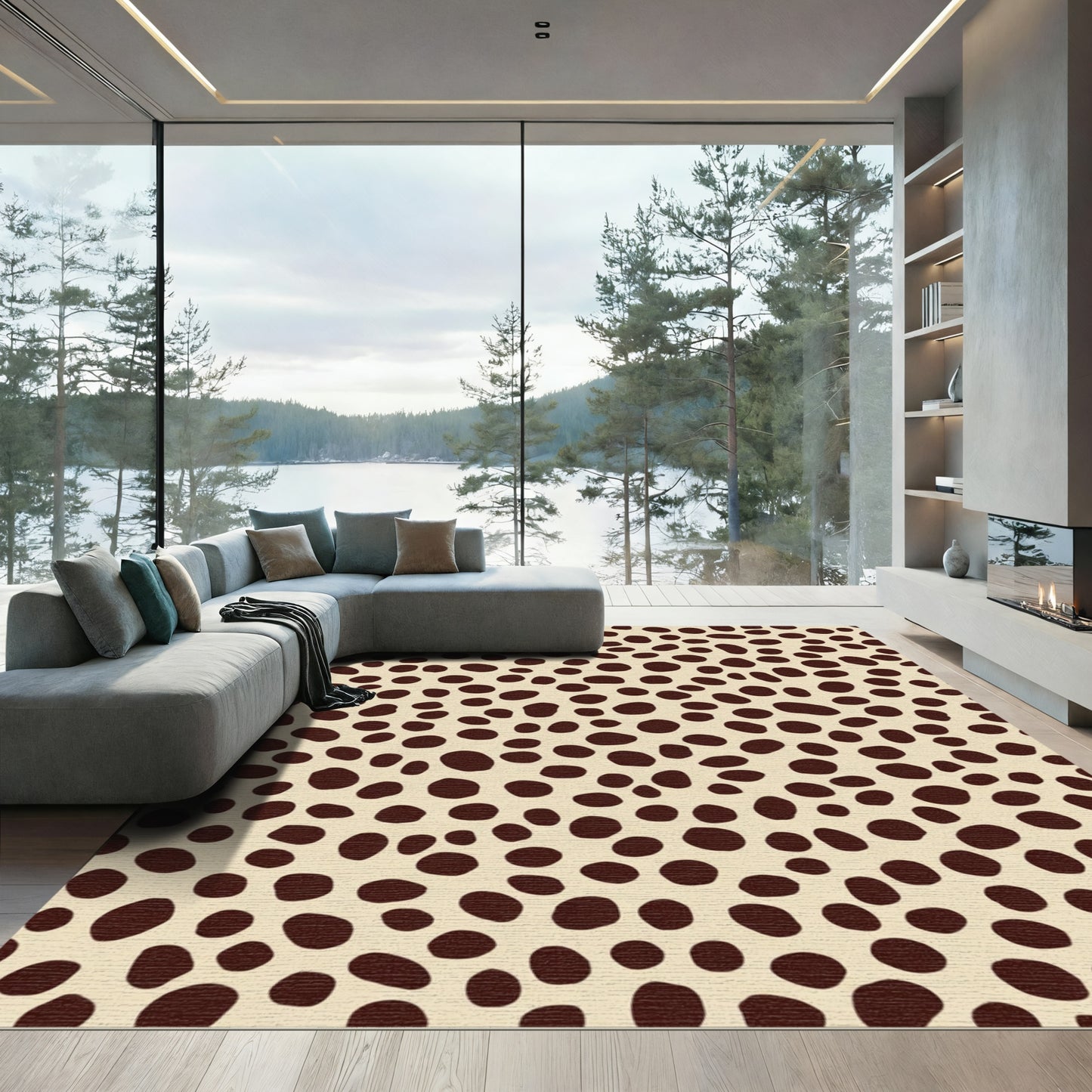 Cream Brown Spotted Animal Print Rug