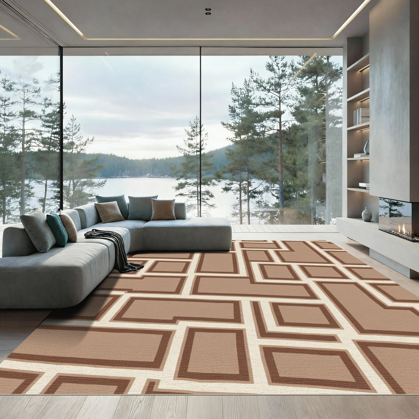 Earthy Blocks Geometric Grid Rug