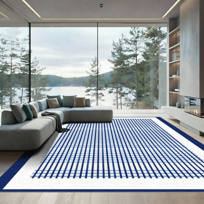 Classic Navy Blue Gingham Weave Rug