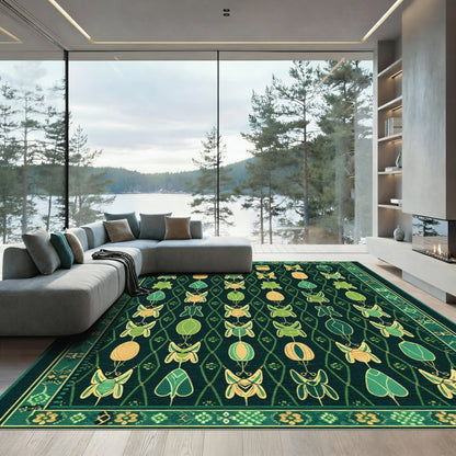 Deep Emerald Beetle Floral Jacquard Rug