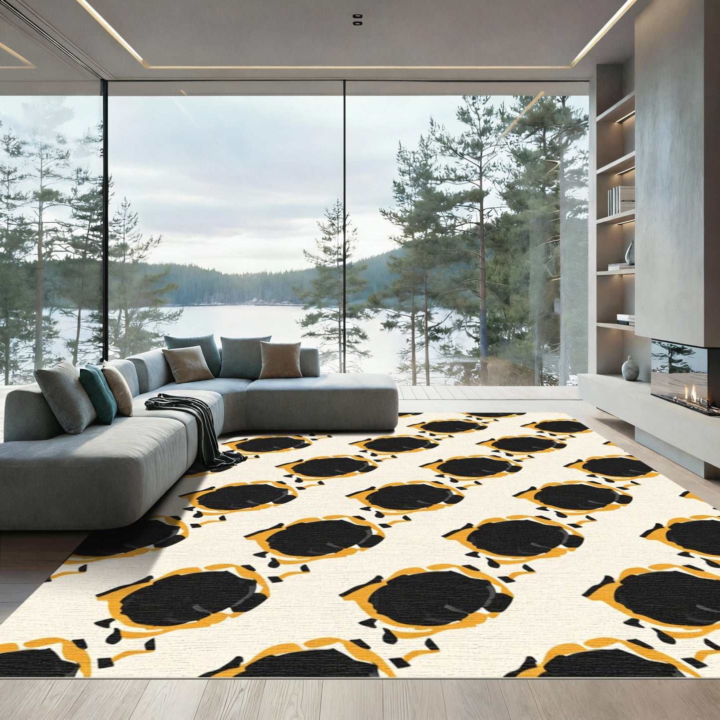 Bold Black Ochre Abstract Cluster Rug