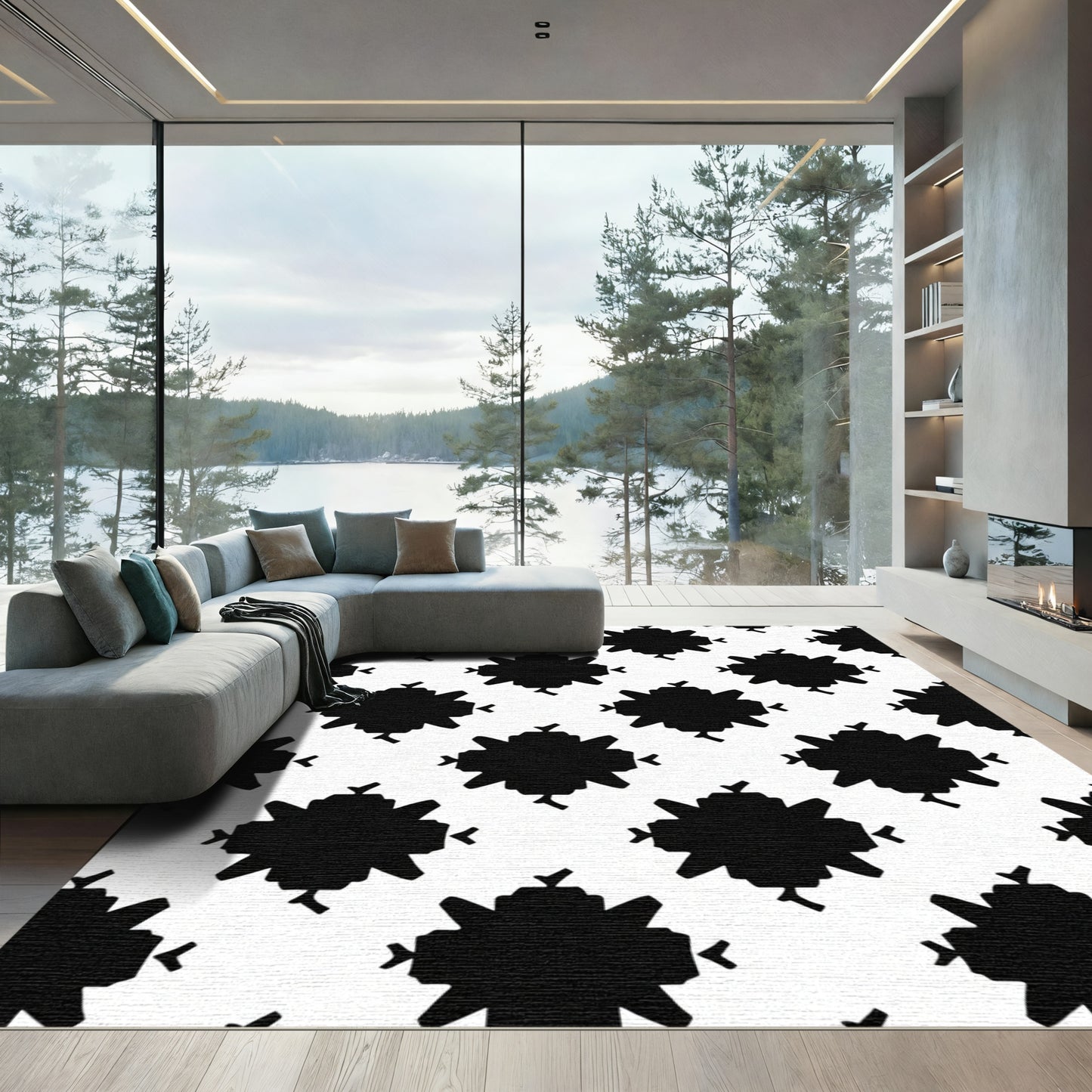 Monochromatic Starburst Diamond Arrangement Rug