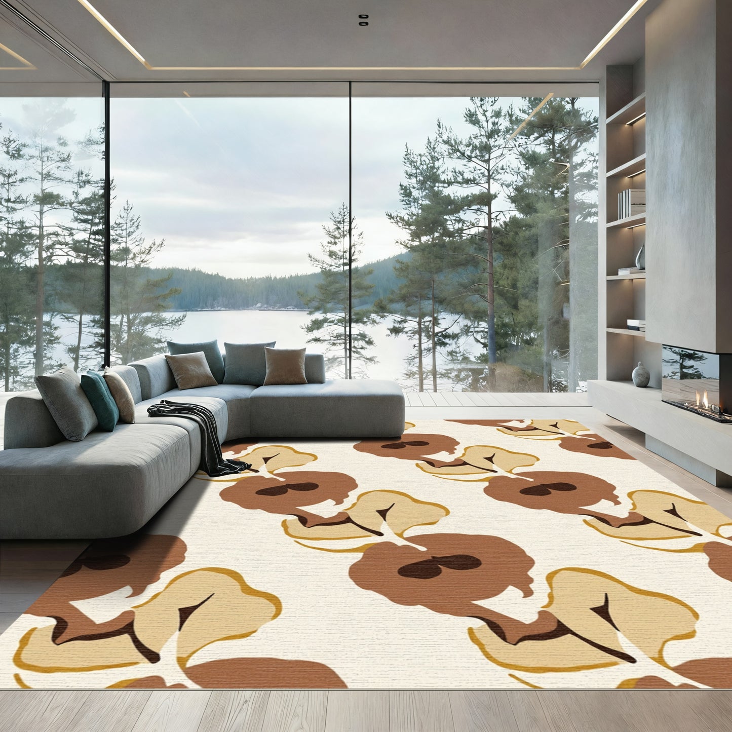 Organic Abstract Midcentury Earth Tones Rug