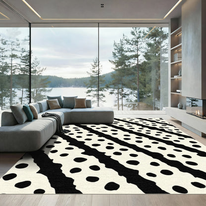 Bold Black Cream Diagonal Dot Stripe Rug