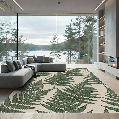 Verdant Green Fern Leaves Pattern Rug