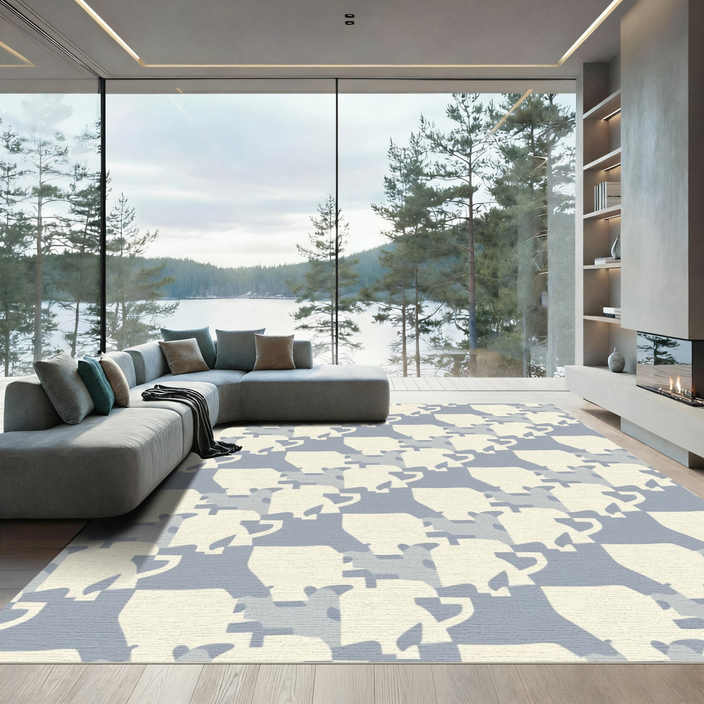 Pastel Blue Cream Camouflage Kettle Rug