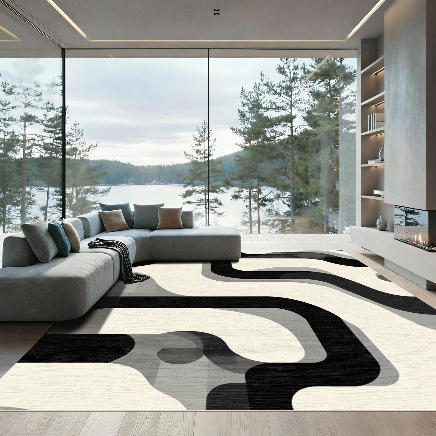 Monochromatic Modern Flowing Lines Rug