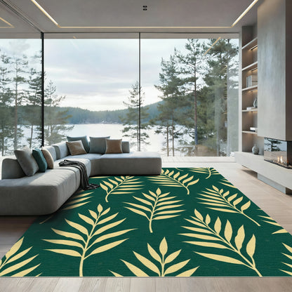 Emerald Green Tropical Palm Leaf Rug