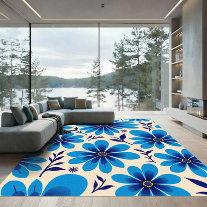 Bold Blue Daisy Garden Floral Rug