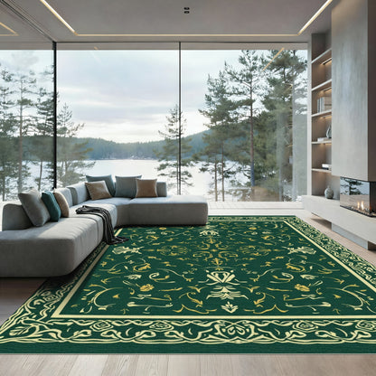 Elegant Green Floral Vine Medallion Rug