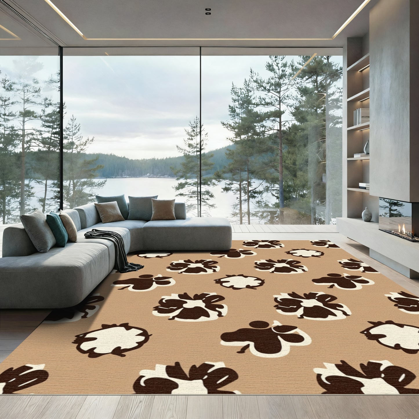 Brown And Cream Abstract Floral Rug