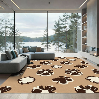 Brown And Cream Abstract Floral Rug