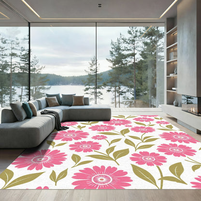 Pink Daisy Floral Garden Rug