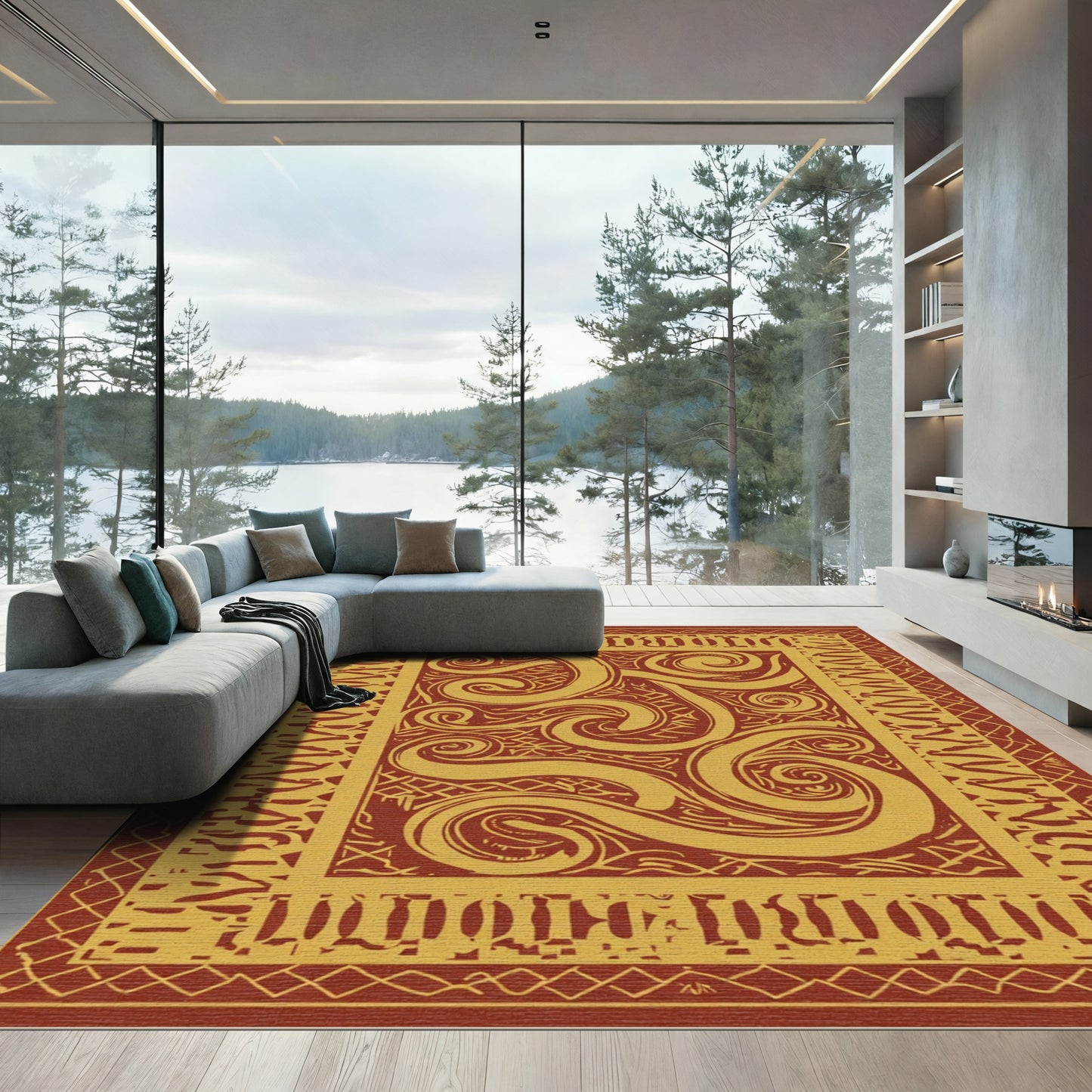 Crimson Swirl Tribal Border Rug