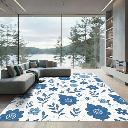Blue Floral Grove Leaves Rug