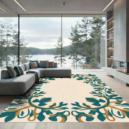 Teal and Gold Foliate Border Rug