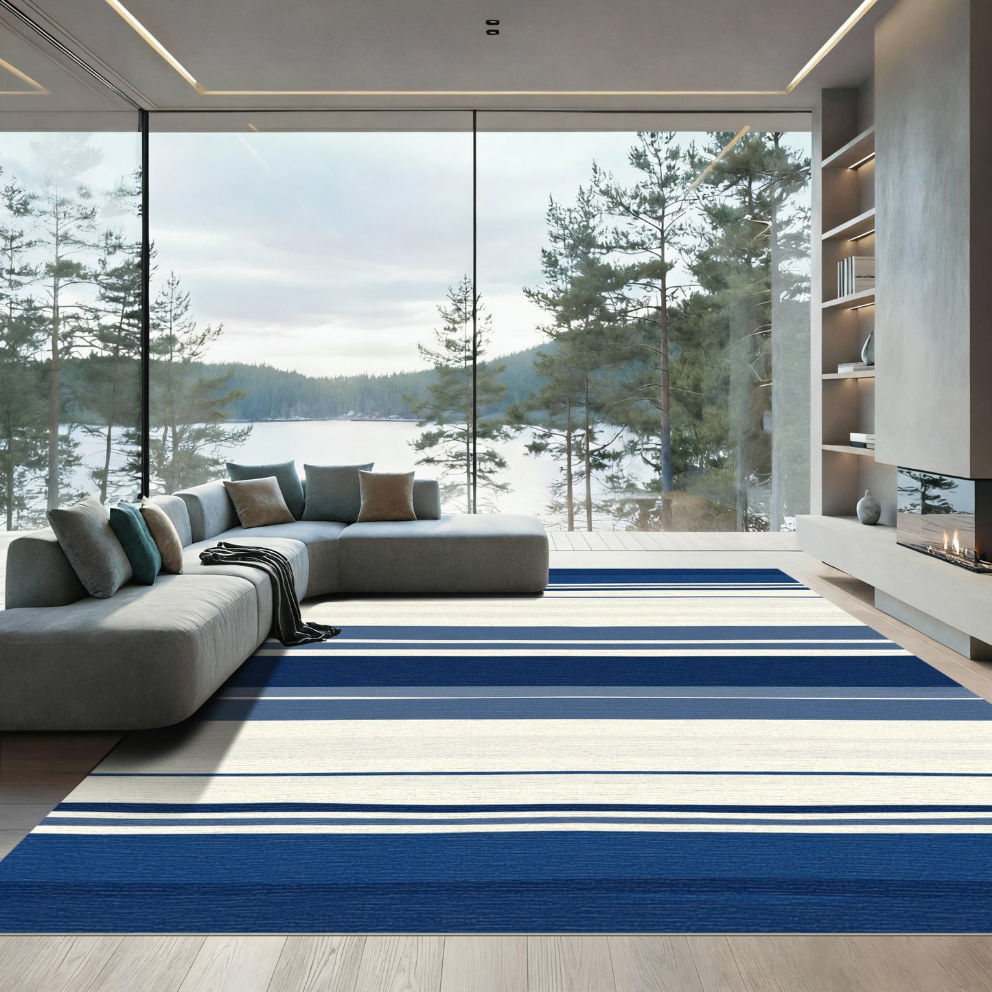Contrasting Stripes Navy Cream Rug