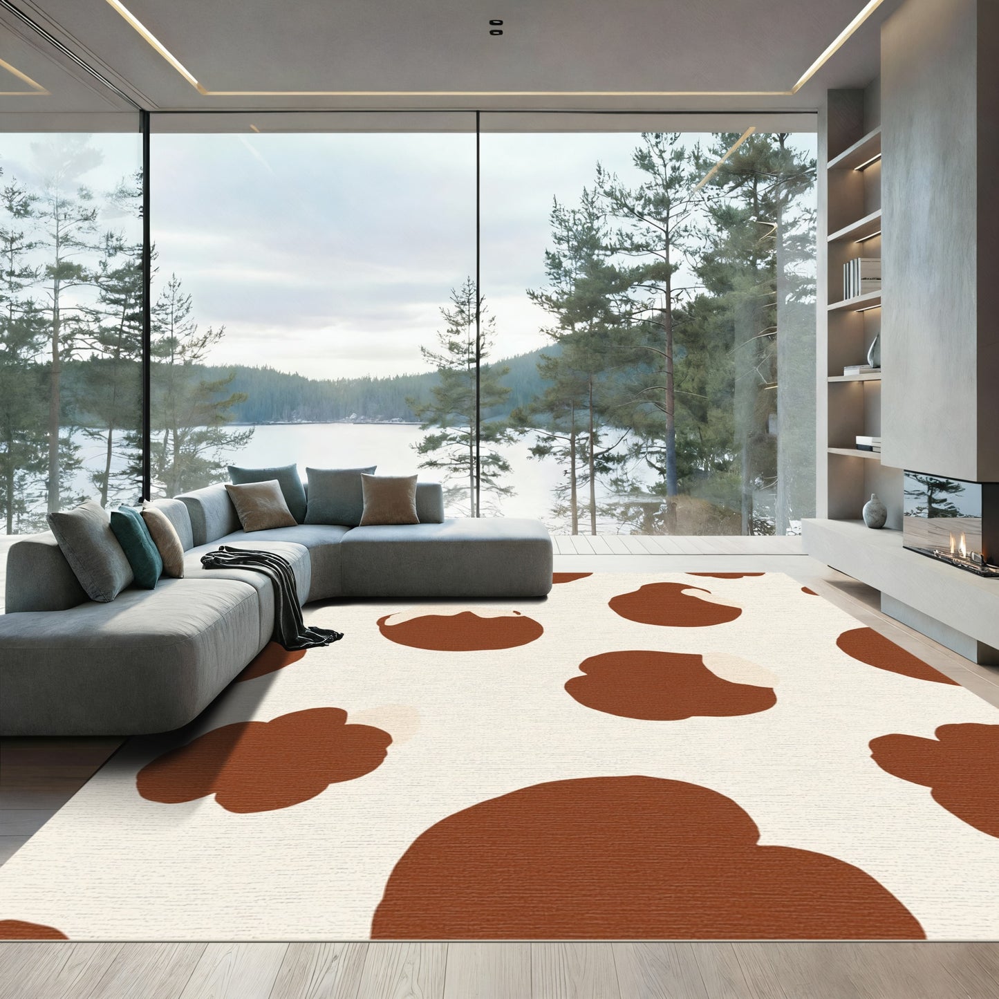 Brown and Cream Abstract Spots Rug