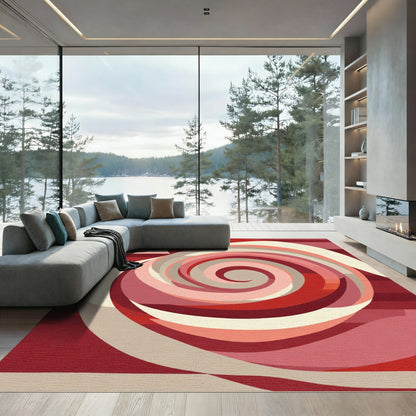 Crimson Swirl Abstract Ribbon Rug