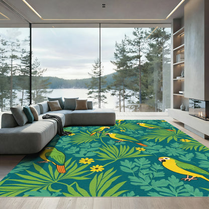 Tropical Parrot Collage Blue Green Rug