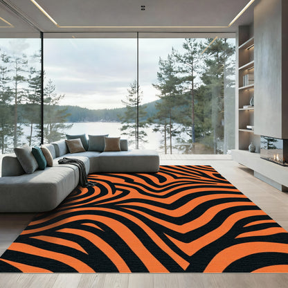 Bold Orange Black Zebra Stripe Rug