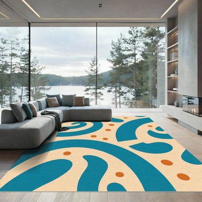 Teal Orange Abstract Swirl Dots Rug