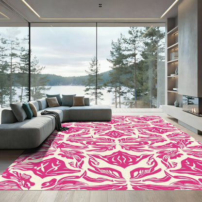 Bold Fuchsia Abstract Floral Symmetry Rug