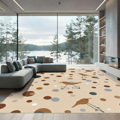 Whimsical Brown Bird Polka Dot Rug
