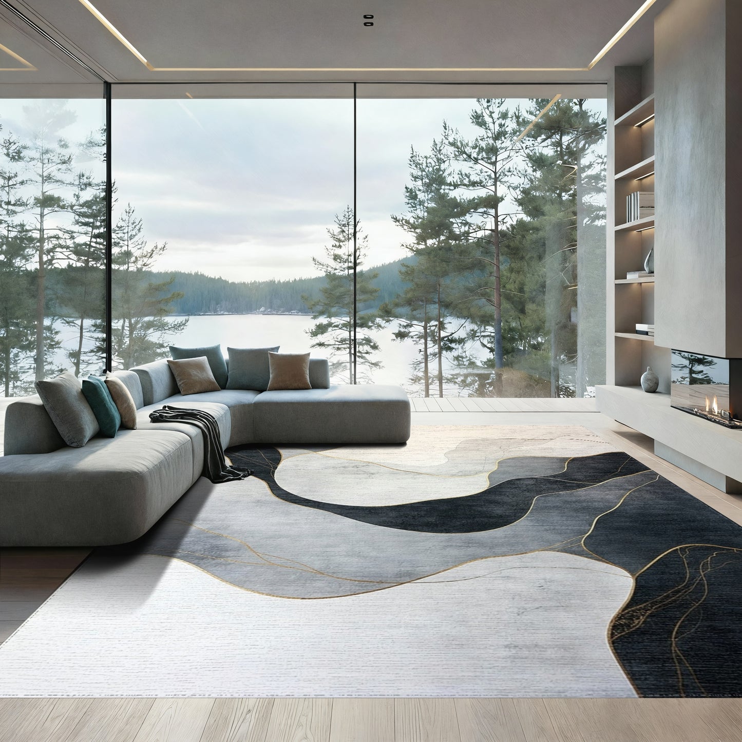 Gray Gold Fluid Abstract Rug