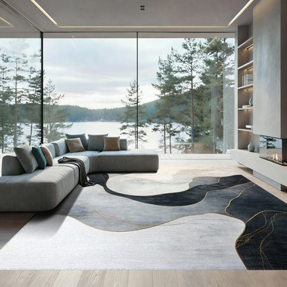 Gray Gold Fluid Abstract Rug