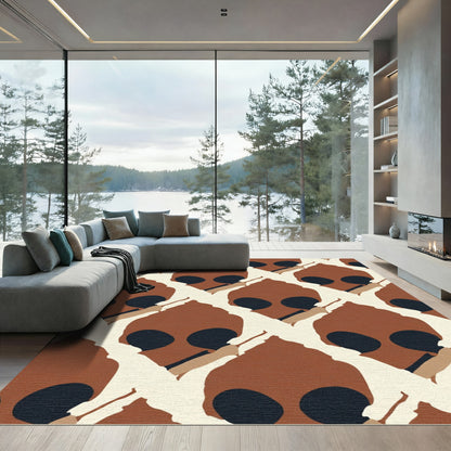 Abstract Terracotta Black Organic Forms Rug