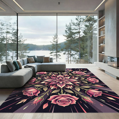 Pink Rose Floral Burst Rug