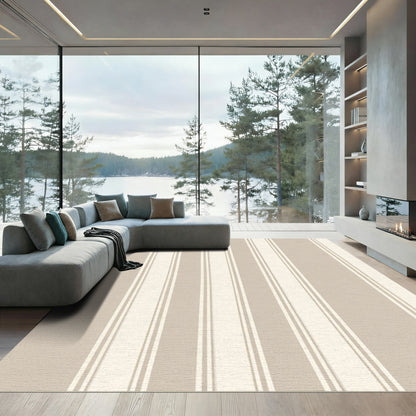 Neutral Beige Vertical Stripe Rug