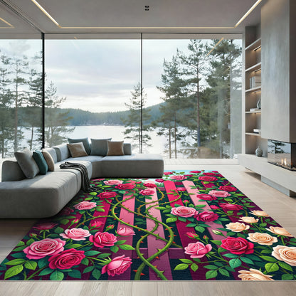 Pink Roses Garden Fence Rug