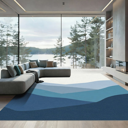 Serene Blue Gradient Mountain Layers Rug