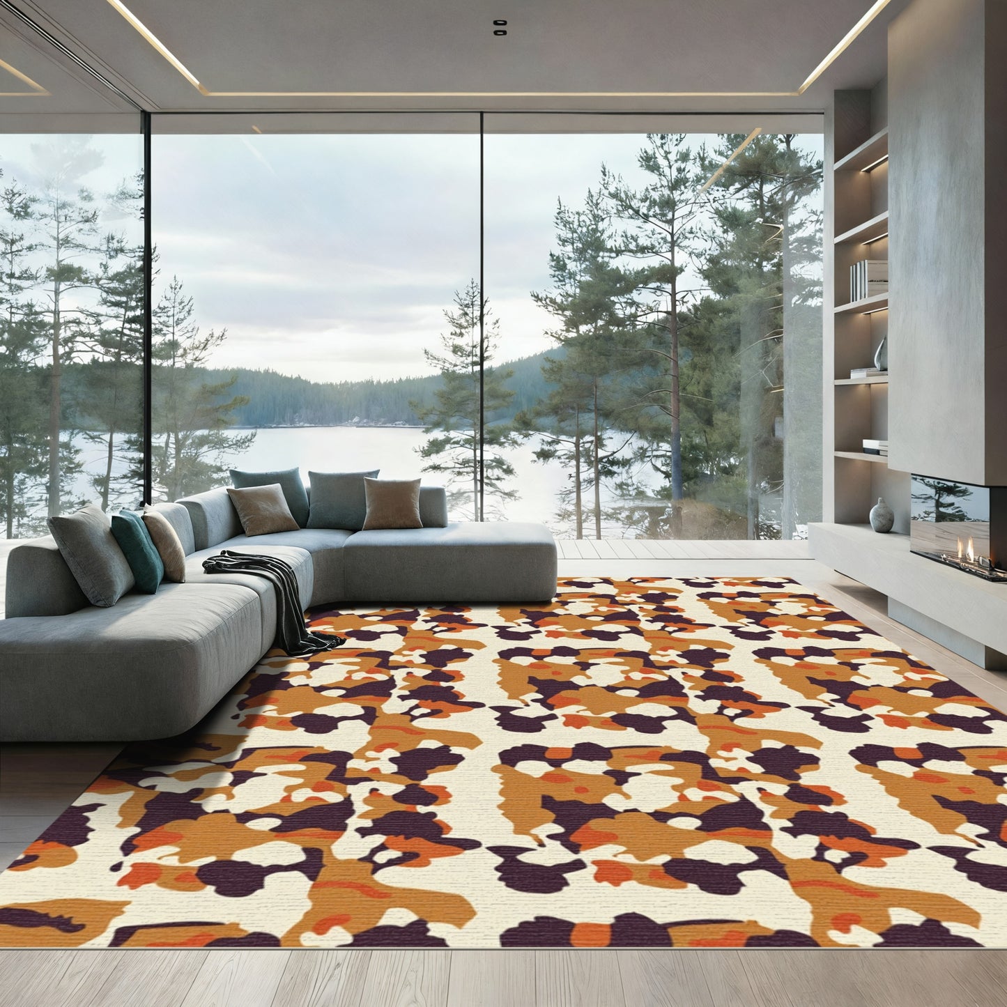 Autumn Camouflage Geometric Arrangement Rug