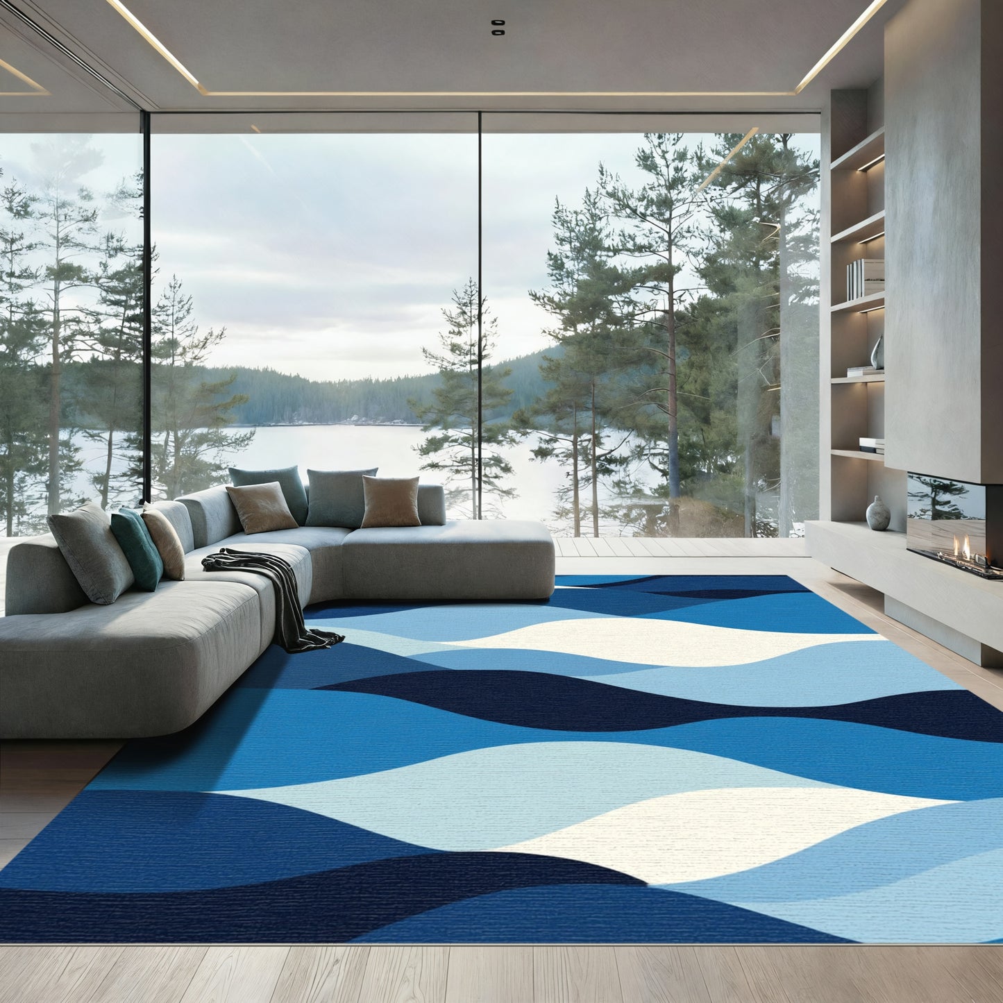 Oceanic Blue Wavy Layers Rug
