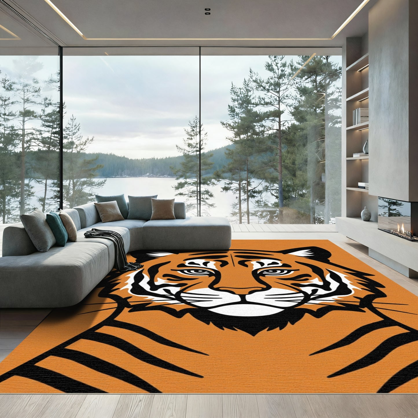 Bold Orange Tiger Face Statement Rug